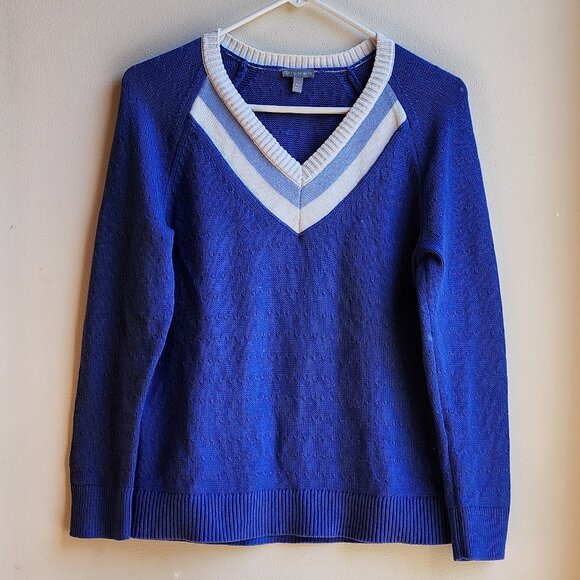 Talbots Cobalt Blue V-Neck Sweater Size Petite Medium - Picture 1 of 13